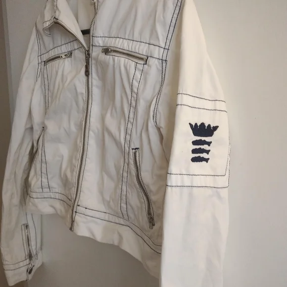 Sand White cotton jacket summer light zipper pockets 4 6 Island Cruise Vacation - Picture 12 of 15